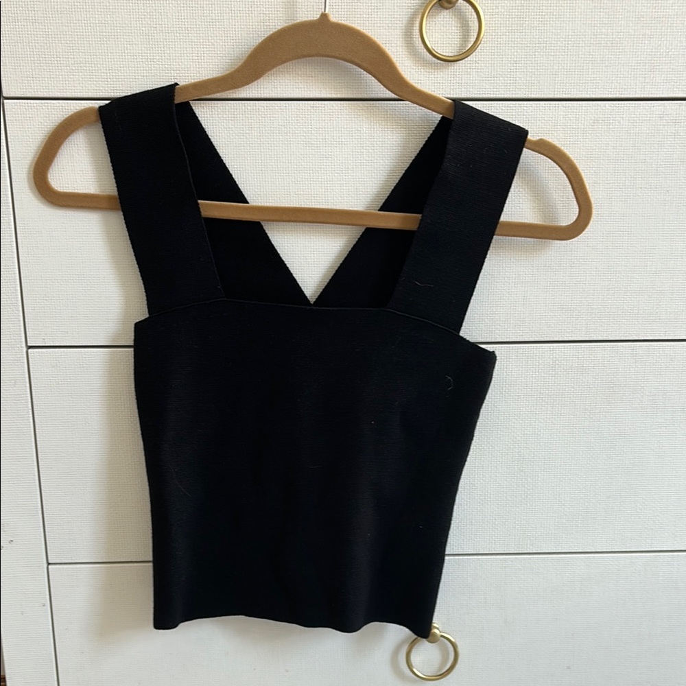 525 America Black Sleeveless Fitted Crop Tank